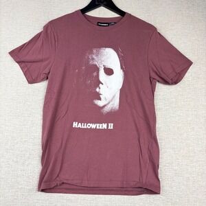 Halloween II Michael Myers Graphic T-Shirt Maroon Horror Movie Slasher Mens M